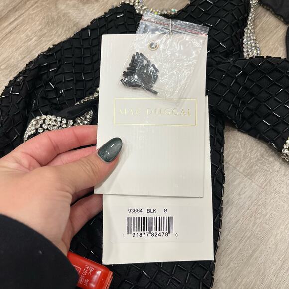 MAC DUGGAL 93664 Beaded Sleeveless Open Back Cut Out Gown Black Slit 8 NEW - Picture 5 of 9